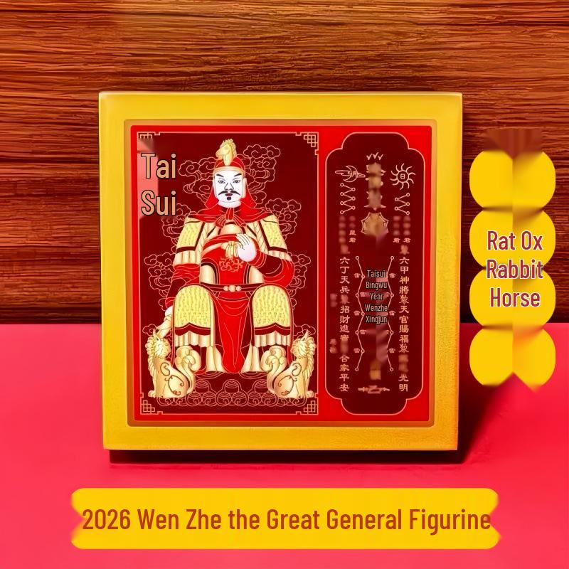 Год Лошади 2026 Деревянная табличка Вэнь Чжэ Тай Суй с украшениями в виде носорога и слона