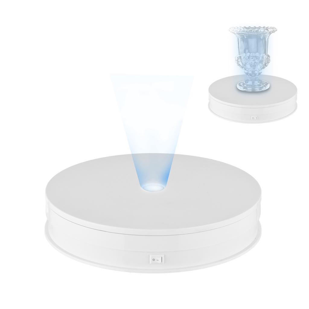 25cm 10 Inch Motorized Rotating Display Stand with LED Light 360 Degrees Rotatable Electric Potography Turntable for