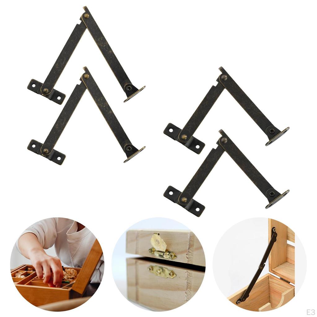 1 Pair Lid Support Hinges for Wooden Box Metal Heavy Duty Furniture Hardware Folding Stay Hinge