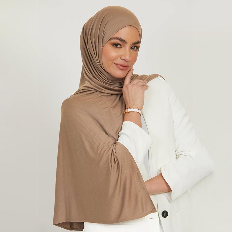 Высококачественный трикотажный хиджаб Однотонный мусульманский платок Однотонный С хорошим швом Эластичный Мягкий Тюрбан Головные повязки Шарф