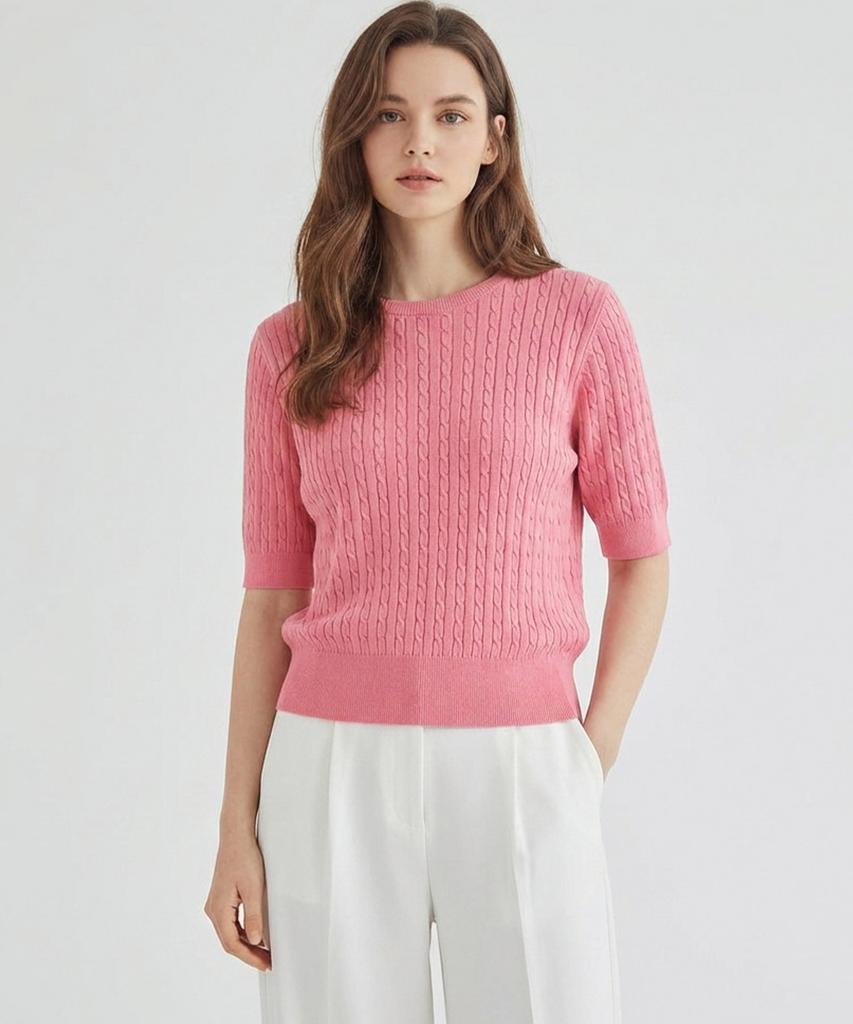 MESENSE Cable Knit Short Sleeve Knit_Mb35Kns311Z