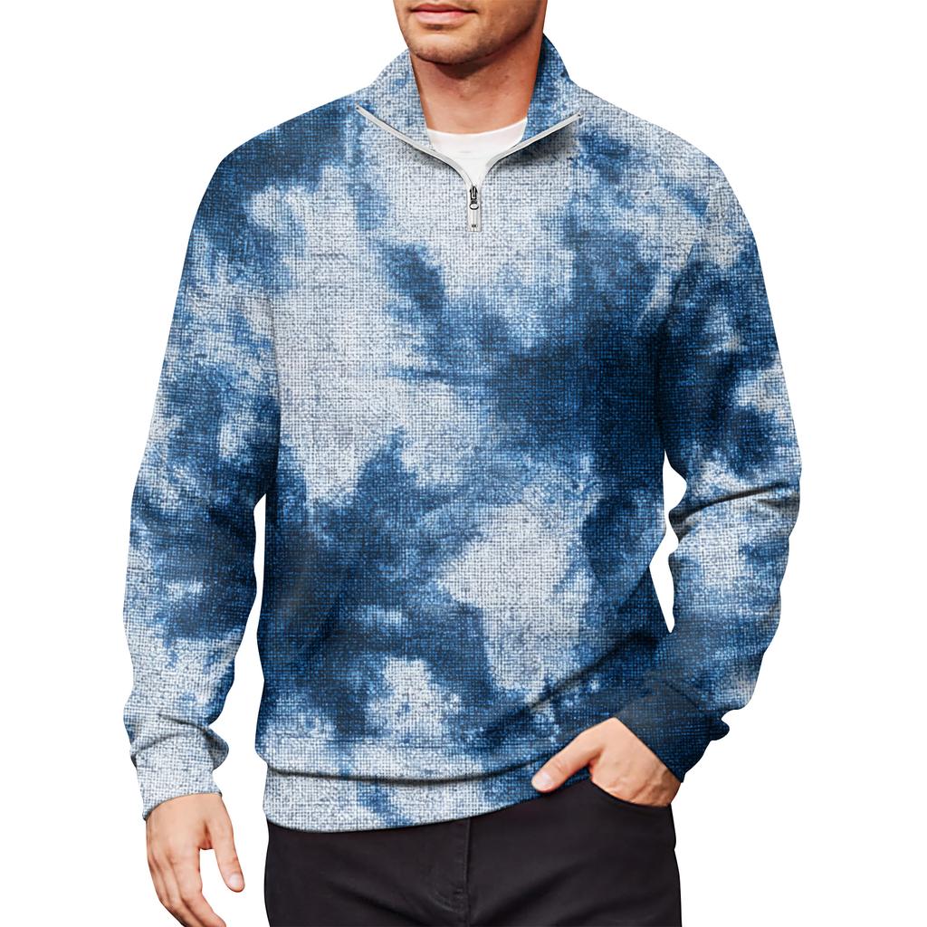 Мужской свободный повседневный свитшот на молнии 1/4, модный топ с длинным рукавом и принтом, с карманами