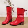 Празднуйте Осень Зиму Новые Ботильоны до середины икры на среднем каблуке со шнуровкой для женщин Повседневные Однотонные на толстом каблуке Женские с круглым носком Короткие ботинки