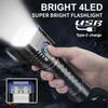 Светодиодный фонарик с зарядкой от USB, водонепроницаемый, для кемпинга, на открытом воздухе, карманный фонарик, мини-фонарик из алюминиевого сплава