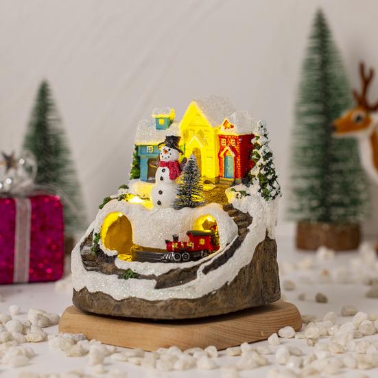 Рождественские украшения Иглу, Церковные фигурки с вращающимся поездом, Светодиодная подсветка, Музыкальная шкатулка, Декоративный праздничный декор, Праздничный подарок