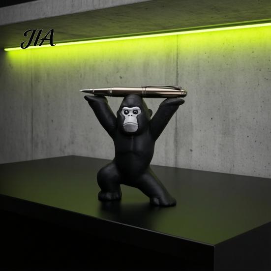 Stress Relief Desk Toy 3D Printed Gorilla Pen Holder, Funny Figurine, Resin Accessories Minimalist Black Ornaments for Office Home Study Handheld