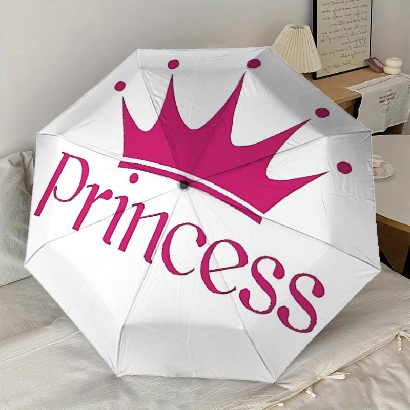 Princess Crown Design Automatic Folding Umbrella - Portable 3-Fold Design with 8-Bone Steel Frame, Perfect for Outdoor Use, Festive Gifts, T