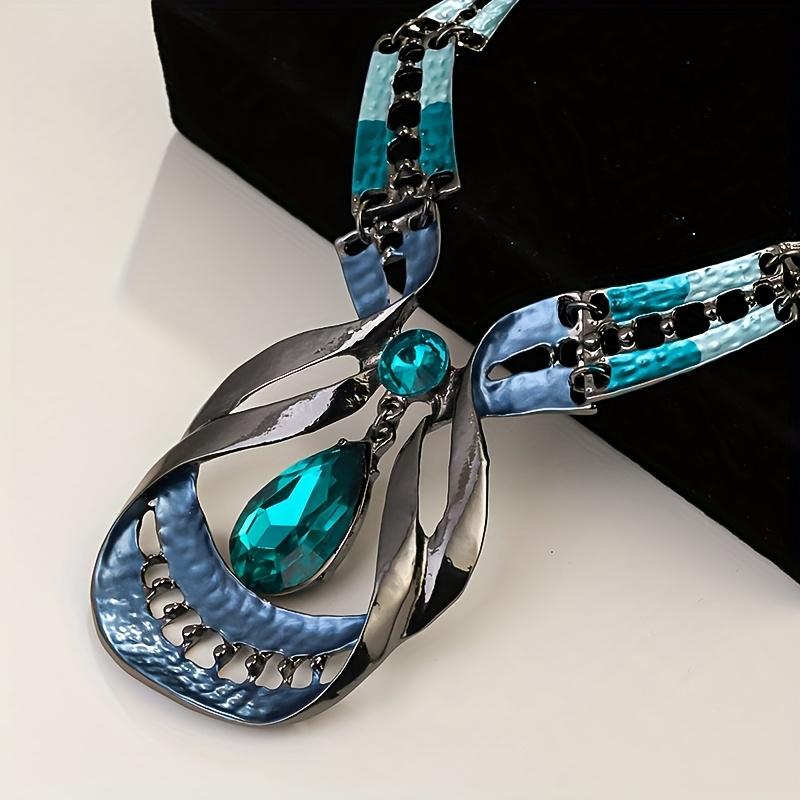 Модный комплект ювелирных изделий, ожерелье, серьги-гвоздики, блестящий элегантный кулон с искусственным драгоценным камнем, 1 комплект, форма капли воды, блестящая мода