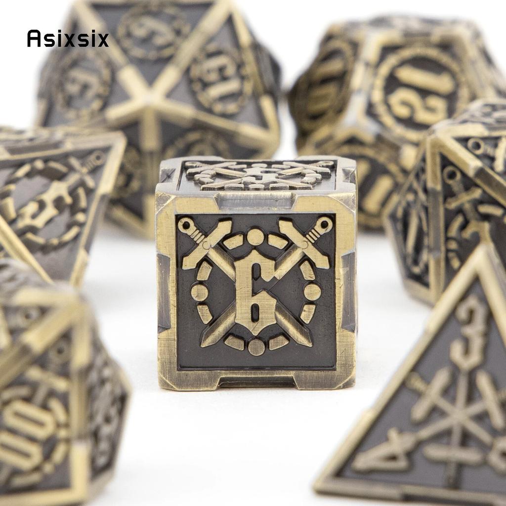 7 Pcs Yellow Double Swords Metal Dice Solid Polyhedral Dice Set Suitable for Role-Playing RPG    Board Game