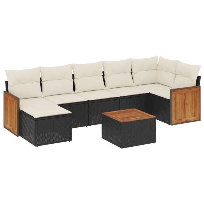 VidaXL Salon de Jardin avec Coussins 8 pcs, Canapés de Terrasse, Ensemble de Meubles de Patio, Mobilier d'Extérieur, Noir 3227876