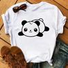 Cute Panda With Sunglasses Graphic Women T-Shirt Minimalist Black Line Animal Print Short Sleeve Casual Streetwear Tee
