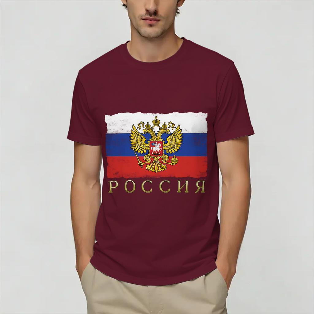 Russia Flag TShirt for Unisex Vintage Cotton Tee Shirt Round Neck Short Sleeve T Shirt Gift Clothing