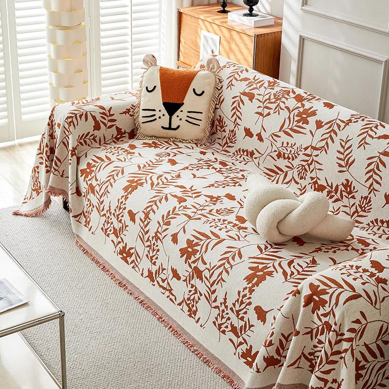 Universal Sectional Anti-cat Scratch Sofa Cover Soft Chenille Embroidered Sofa Towel Anti-slip Couch Cover for Living Room