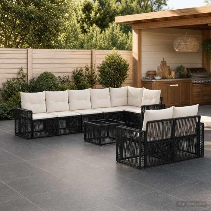 Maison Exclusive - Ensemble de canapé de jardin 9 pc Noir et blanc crème polyrotin