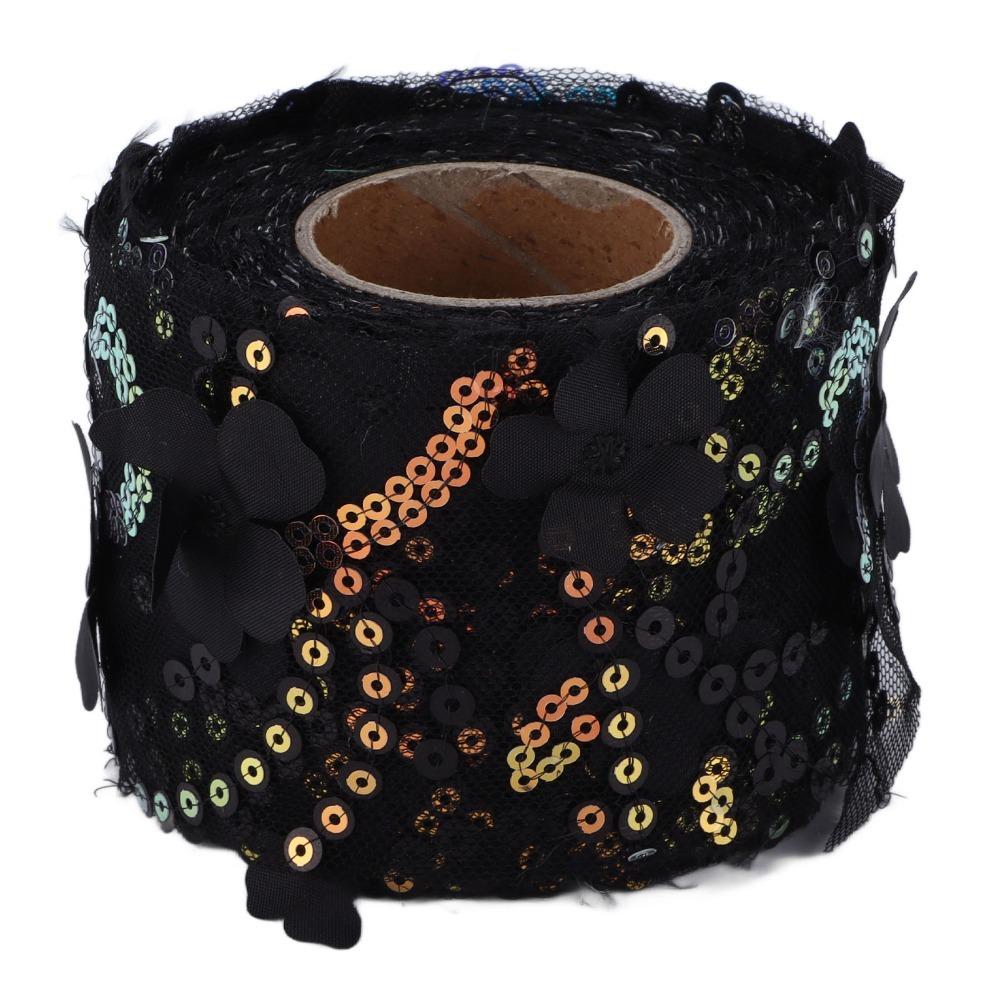 1pcs Polyester Material Sequined Tulle Roll 6cm Width 10 Yards Length Sequin Ribbon Webbing Embroidered Sheer Ribbon