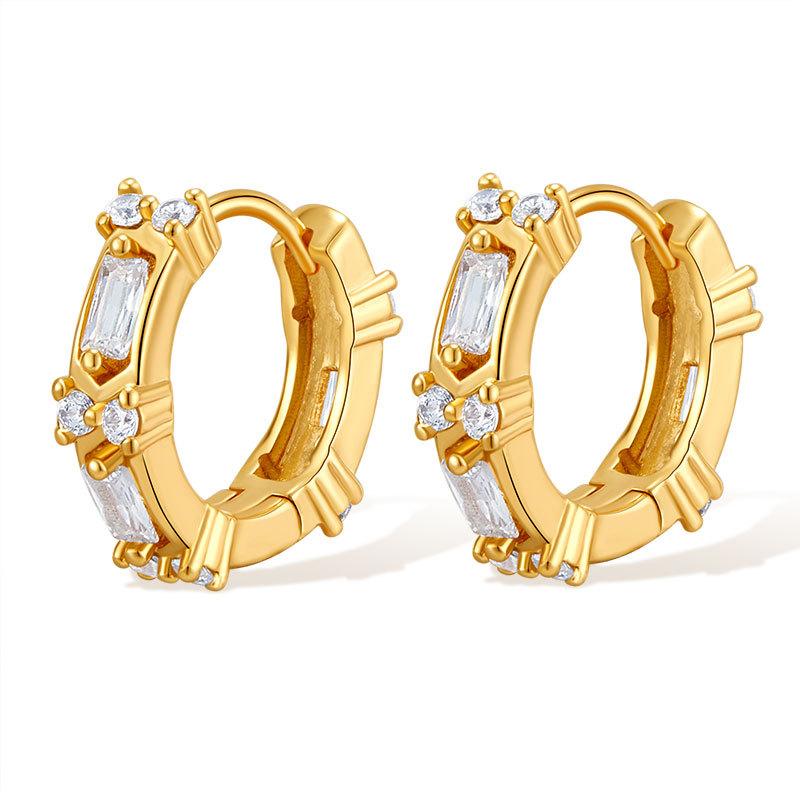 Luxury Style 18k Gold Plated Ear Buckles Zirconia Inlaid Daily Earrings