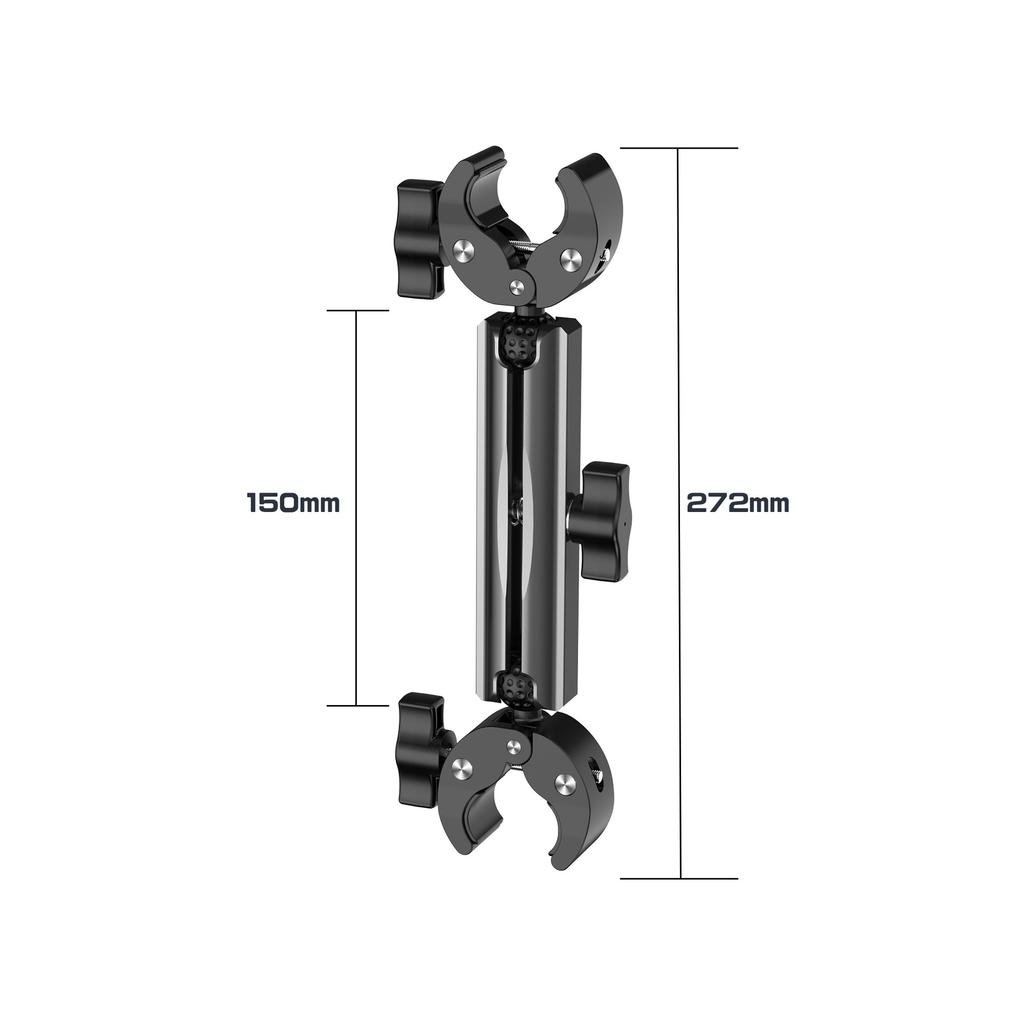Double Ball Head Adjustable 360 Rotatable Action Camera Crab Clamp Mount with Aluminum Arm Bike/Motorcycle Handlebar Bracket