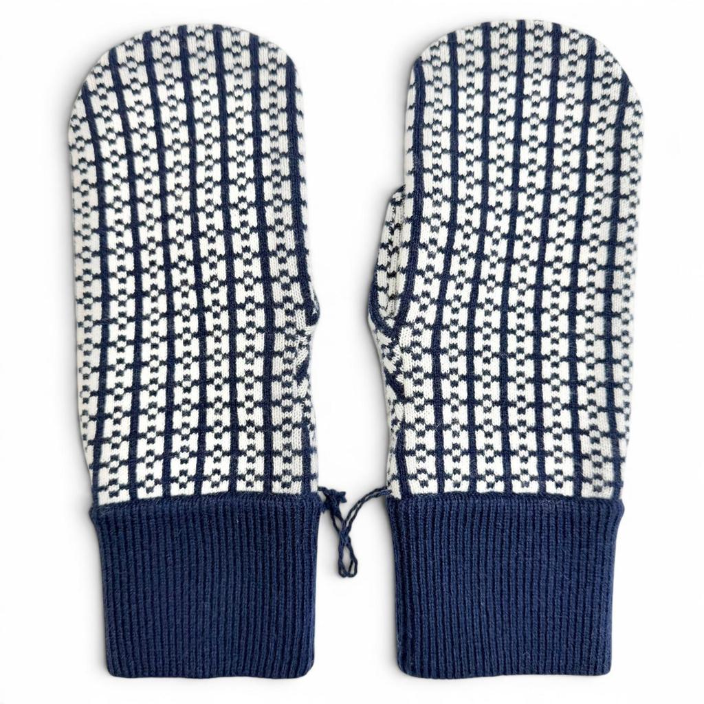 Отличные перчатки HERMES Hope Mitten, вязаные с узором H, жаккардовые, темно-синие, кашемировые, M, б/у