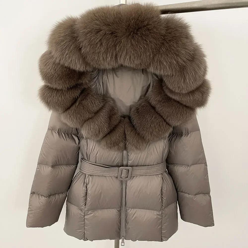 OFTBUY 2024 Белый утиный пух пальто толстый теплый 90% зимняя куртка женская натуральный мех енота лисы воротник с капюшоном женский повседневный