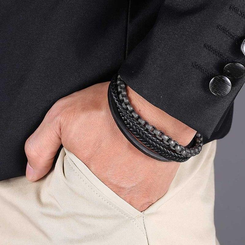 Браслет Lucky Vintage для мужчин из кожи, черный, коричневый, многослойный, плетеный, женский, Pulseira Masculina