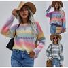 2024 Autumn European And American New Winter Pullover Striped Round Neck Knitted Sweater Loose Plus Rainbow Sweater For Women