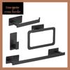 Stainless Steel No-Drill Bathroom Set: Black Towel Bar, Ring, Hooks & Paper Towel Holder