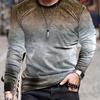 Men's 3D Printed Gradient Long Sleeve T-shirt Spring And Autumn Fashion Casual Retro Style Oversized Round Neck Tees Tops