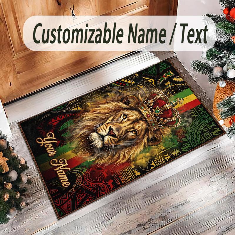 Leopard Theme Crystal Velvet Floor Rug Personalized Custom Name Text Warm Carpet Home Decoration