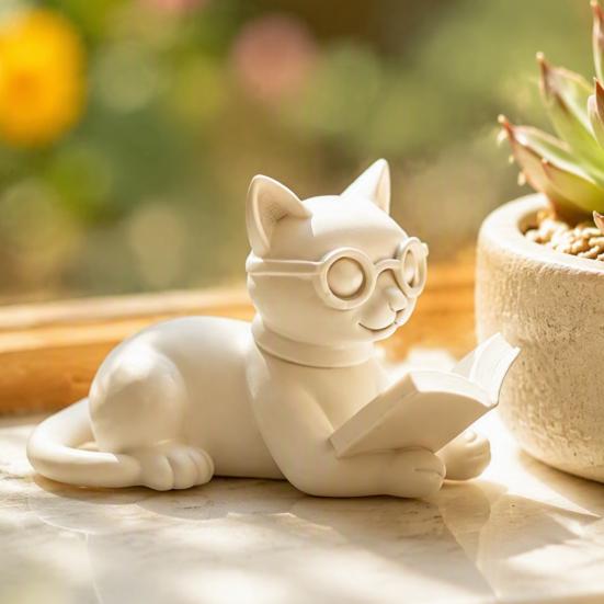 Декоративные элементы для книжной полки, 3D-печатная фигурка читающего кота, статуэтка с очками, креативные подарки на день рождения, настольное украшение в виде животного для дома и офиса