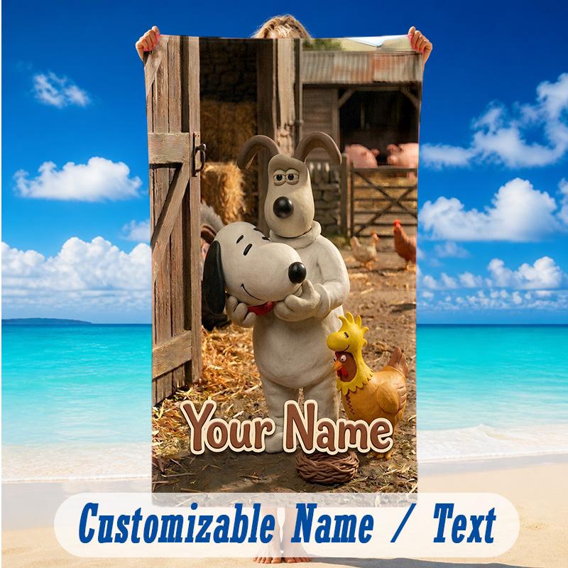 Beach Towel Custom Name Text, Quick Dry Large Towel For Beach HomeWallace & Gromit