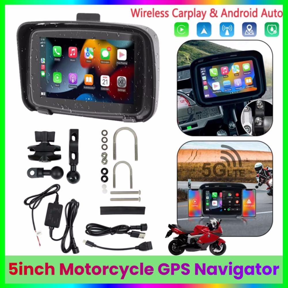 Мотоцикл беспроводной Carplay Android Auto портативный навигатор GPS 5-дюймовый экран IPX7 мотоцикл водонепроницаемый дисплей автомобильное радио Play