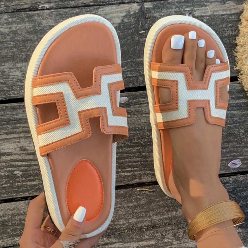 Slippers Women's Summer New Color Blocking One Word Casual Fashion Large Size