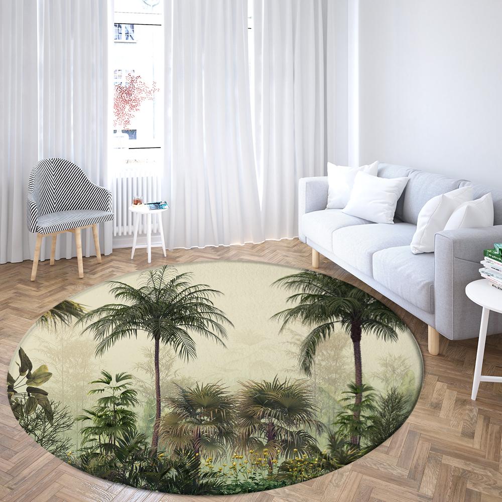 Круглый ковер с принтом тропических растений, семейная гостиная, спальня, ванная комната, напольный коврик, ковер для украшения пола