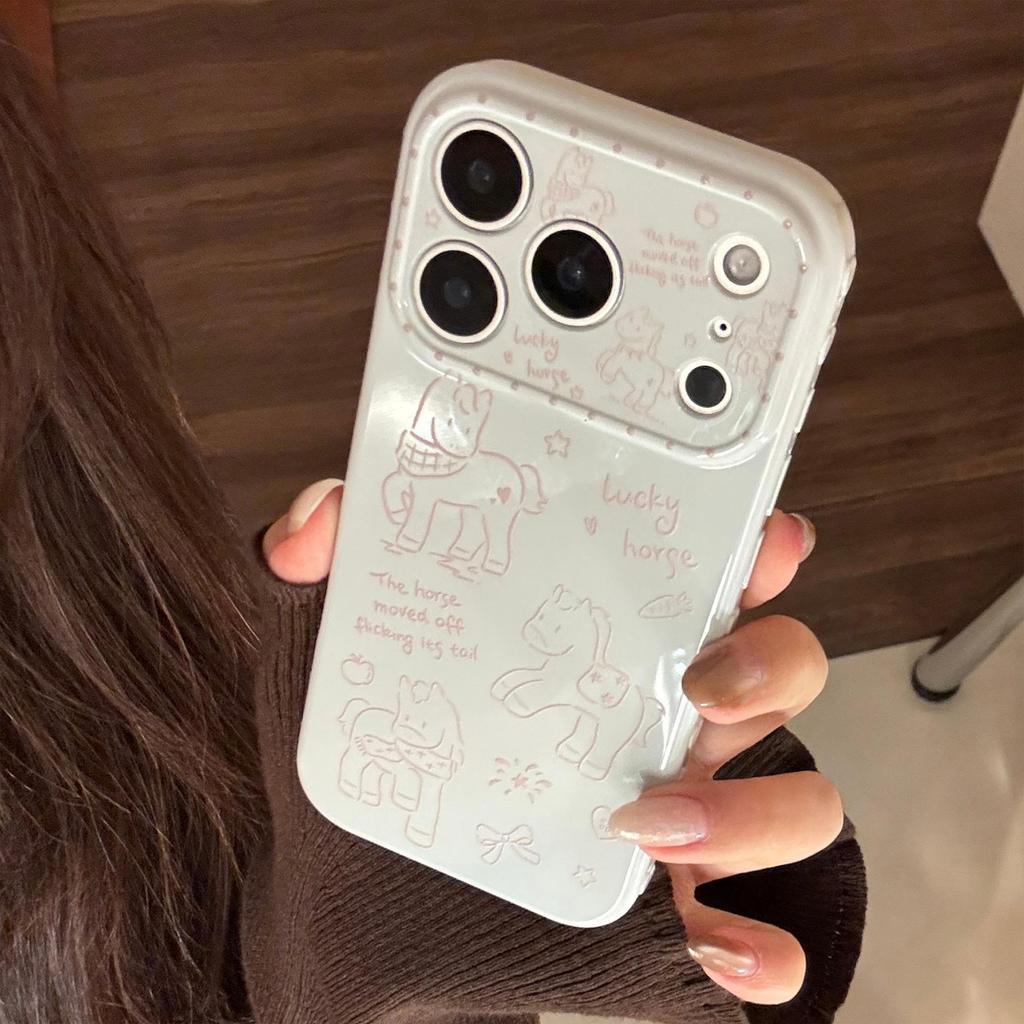 Простой контурный рисунок лошади Чехол для iPhone 17, Совместим с iPhone 13 по 16 Pro Max, Мягкий новогодний дизайн