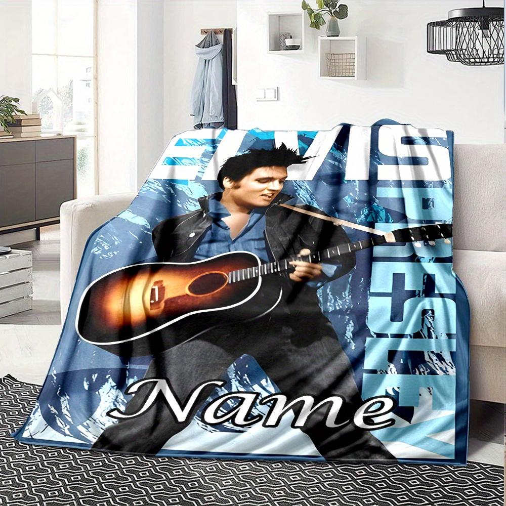 Elvis Guitarist Musician Blue Background Four Seasons Blanket Customized With Your Name Lightweight And Warm Perfect Gift For Home Office Camping Sofa