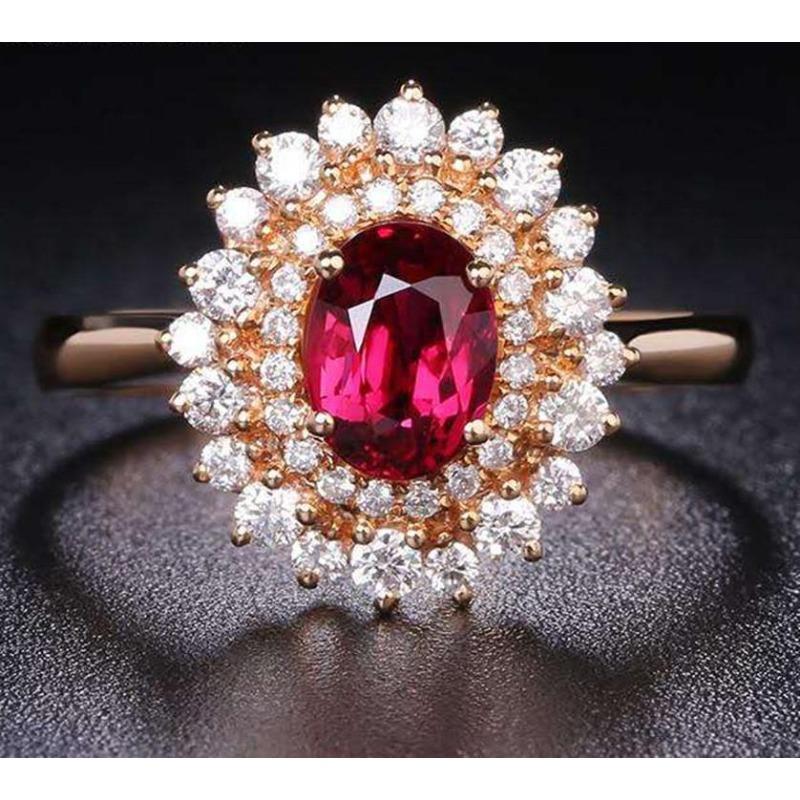 Factory Red Blue Zircon Copper Diamond Ring Popular Engagement Jewelry