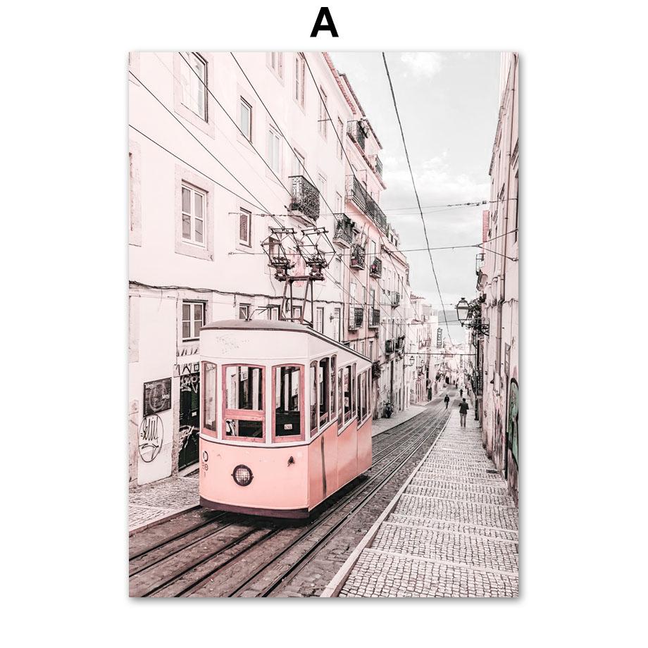 Розовый цветок розы Парижская башня трамвай воздушный шар настенная живопись на холсте плакаты на скандинавскую тему и принты настенные панно для декора гостиной