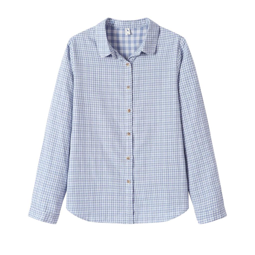 Женская клетчатая хлопковая рубашка с длинным рукавом в винтажном стиле - Повседневная верхняя одежда для весенне-осеннего сезона