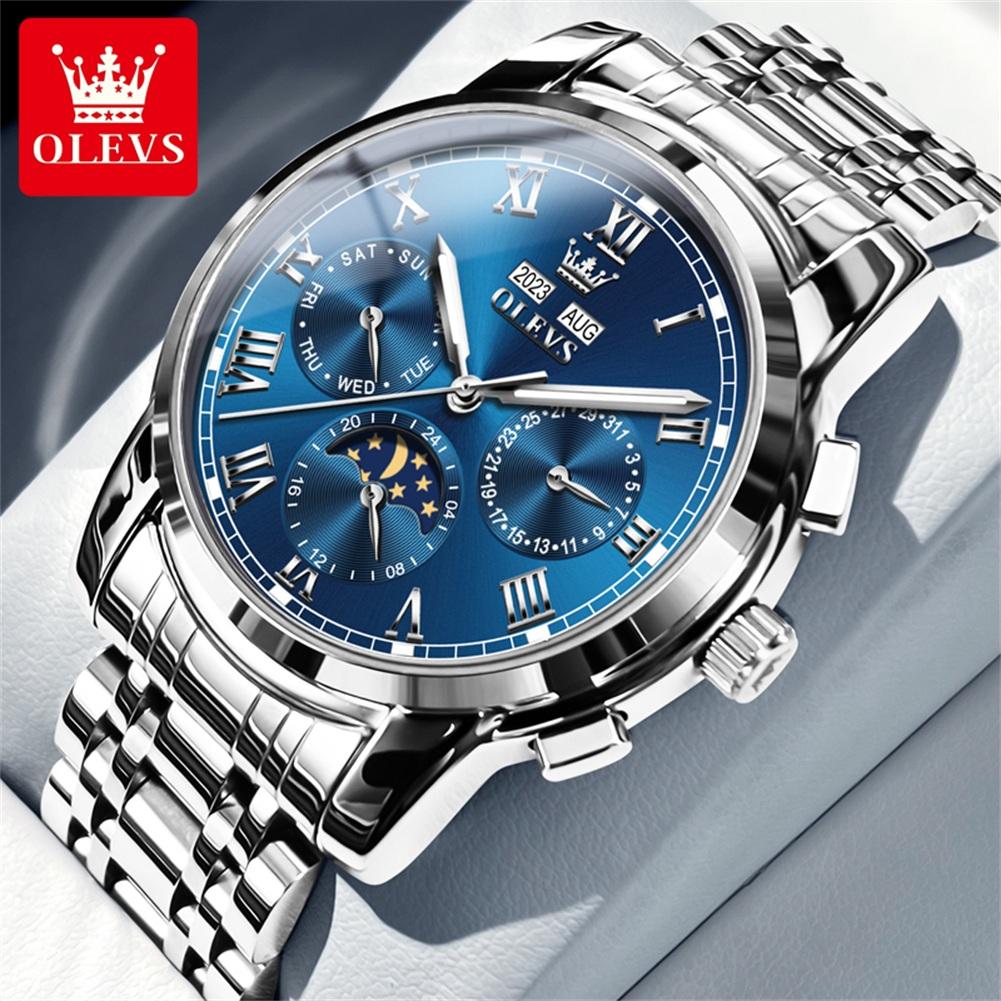 OLEVS Men's Watches Business Fashion Original Automatic Mechanical Wristwatch for Man Waterproof Moon Phase Calendar Trend Dress