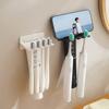 Wall Mount Toothbrush Holder 5 Slots No Drill Adhesive Modern Multi-functional Phone Toothpaste Storage Organizer Rack Bathroom Supplies