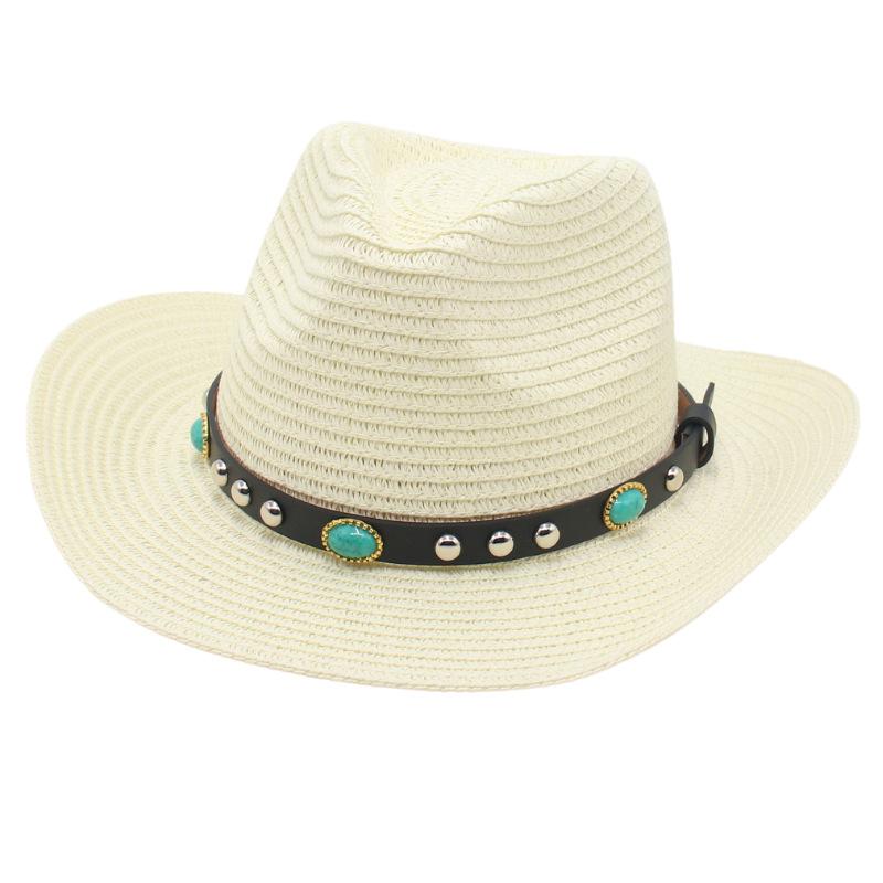 Летняя соломенная шляпа с имитацией бирюзовых заклепок, ковбойская шляпа в западном стиле, шляпа для танцевального ансамбля тибетского меньшинства