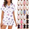 Women's Silk Pajamas Button Homewear Floral Print Short Sleeve Satin Pajama Set 2 Piece Set