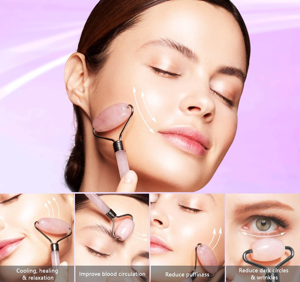 Нефритовый роллер, натуральный каменный ролик для массажа лица (Набор гуаша и ролик)