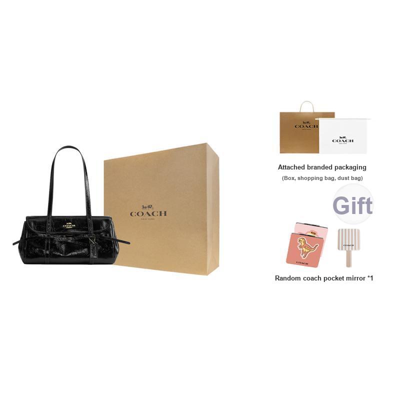 Coach Bridget 34 Bow Accent Solid Design Classic Gold Logo Smooth Pebble Leather Shoulder Bag Women shoulder bag Black CDY94-IMBLK