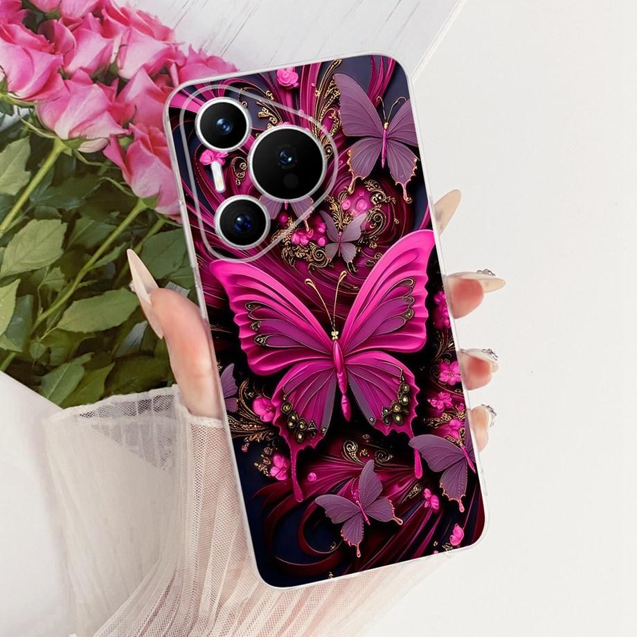 Для Huawei Pura 70 70Pro 70 Ultra Pura 80 pro Pro+ Чехол для телефона Прозрачный Мягкий ТПУ Бампер Чехол Крутой Мультяшный Бабочка Цветок Funda