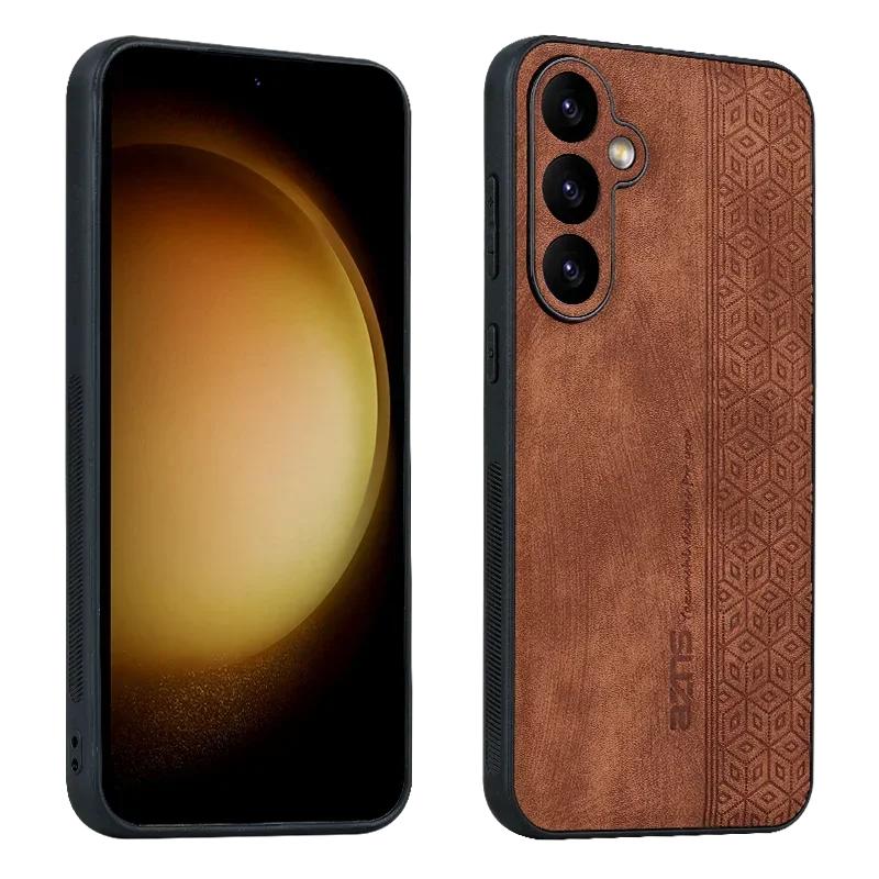 EUCAGR Бампер Чехол из ПУ Кожи для Телефона Samsung Galaxy S26 S25 S24 S23 S22 S21 S20 Plus Ultra FE Мягкая Ударопрочная Крышка