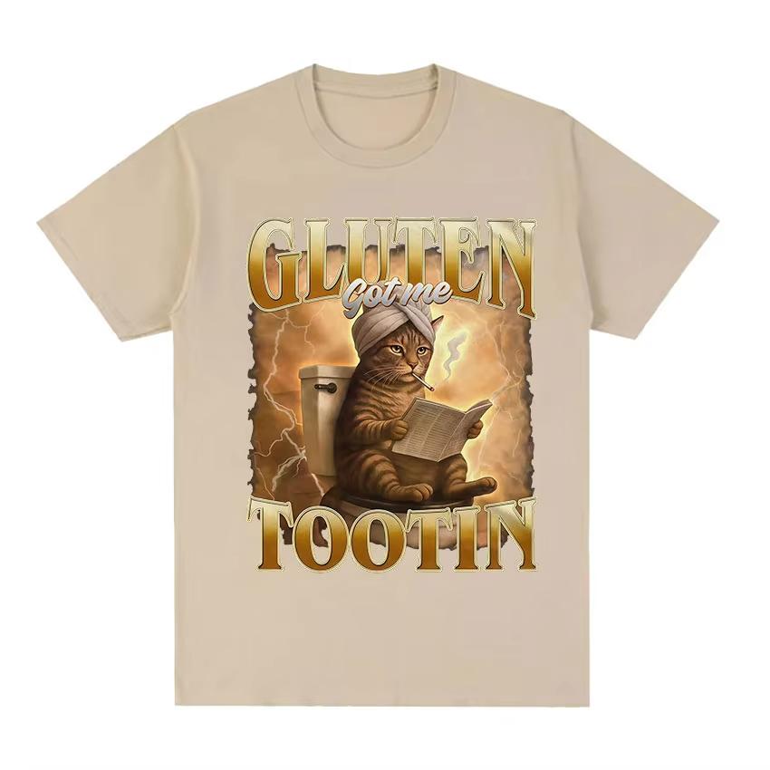Funny Cat Shirt Gluten Got Me Tootin Meme TShirt Unisex Women Vintage Aesthetic Cotton T Shirts Fashion Oversized Clothing T Shirt