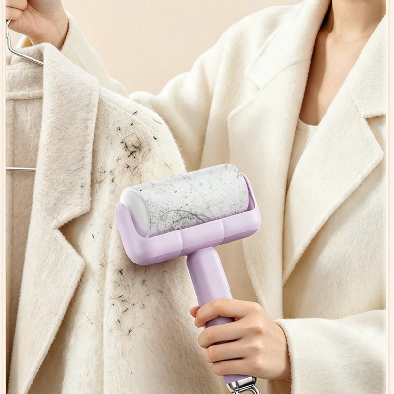 Large Sticky Roller Lint Remover Clothes Bed Pet Hair Removal - Reusable Handle With Tear-Off Adhesive Sheets