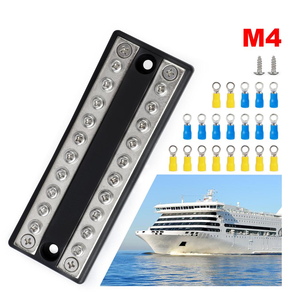 BusBar 100A 5 Circuit Dual Bus Bar Terminal Block Power Distribution Block 12V 24V 32V 48V DC For Car RV Truck Yacht Ship