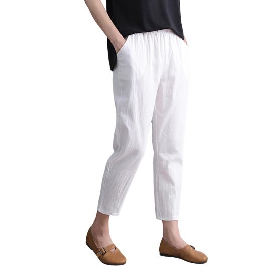 Женские брюки-шаровары, широкие однотонные длинные брюки с карманами, эластичный пояс, свободные походные брюки